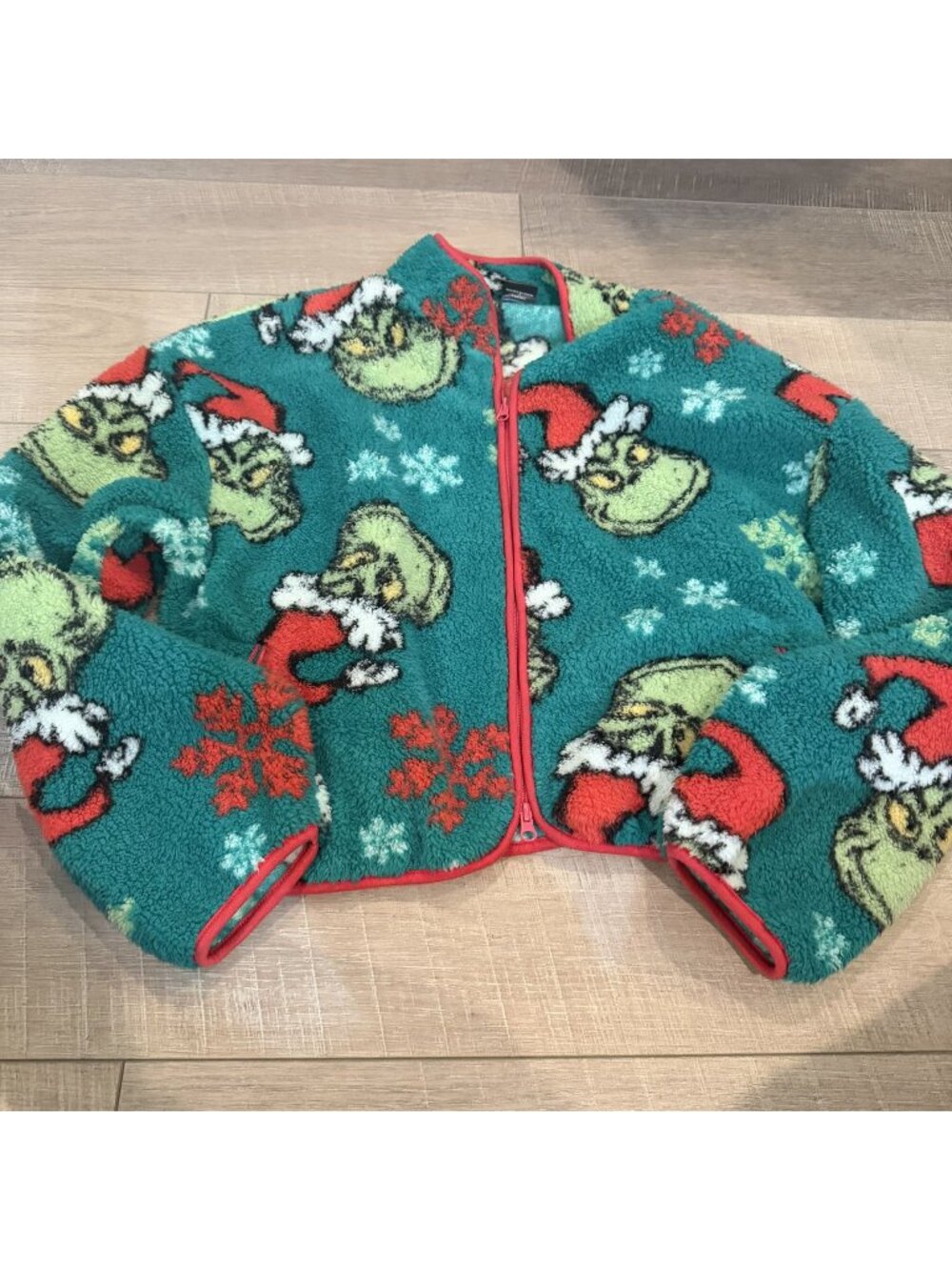 Dr Seuss Grinch Fuzzy Fleece Green Jacket New XL 16-18